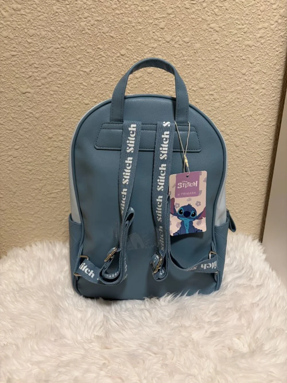 Disney Stitch Primark Mini Backpack Blue Embroidered Bouclé NWT